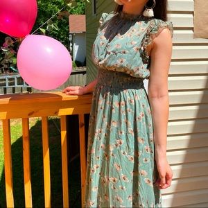 green dress w flower print